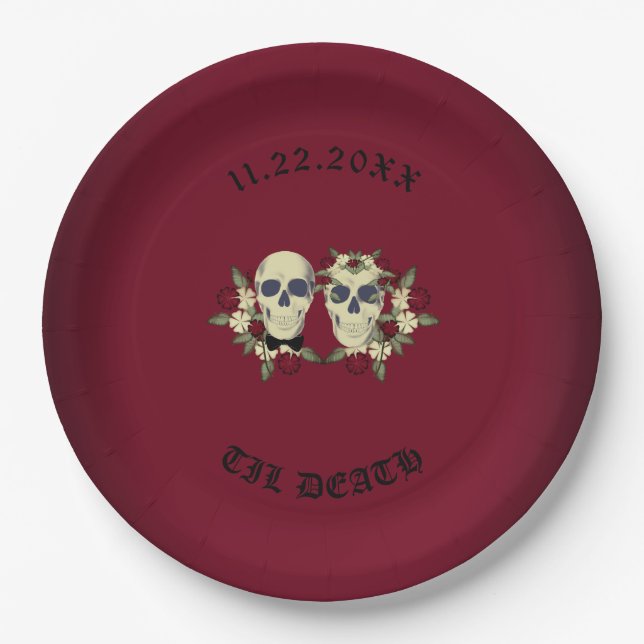 Gothic Skulls Hochzeitsempfang Pappteller (Vorderseite)