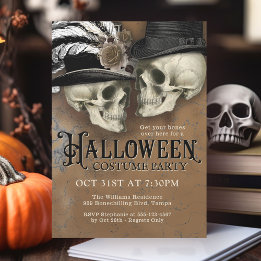 Gothic Skulls in Hats Halloween Party Einladung