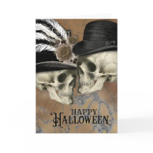 Gothic Skulls in Hats Vintag Halloween