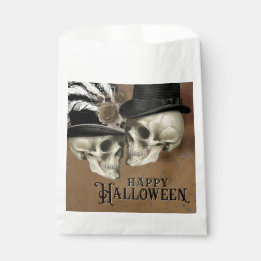 Gothic Skulls in Hats Vintag Halloween Geschenktütchen