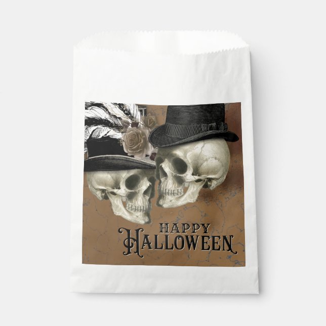 Gothic Skulls in Hats Vintag Halloween Geschenktütchen (Vorderseite)