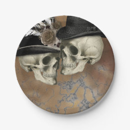 Gothic Skulls in Hats Vintag Halloween Pappteller