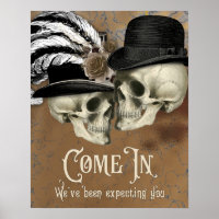 Gothic Skulls in Hats Vintag Halloween