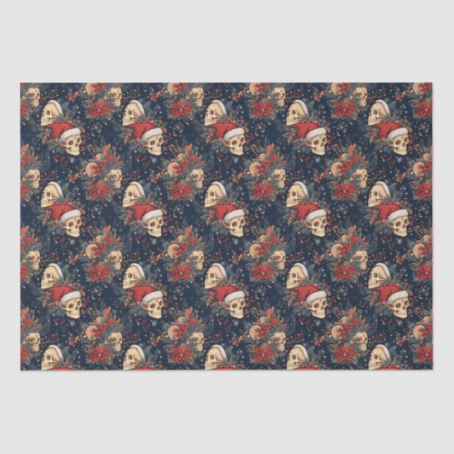 Gothic Skulls in Weihnachtsmannmützen Weihnachten Seidenpapier (Vorderseite)