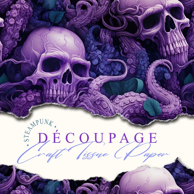 Gothic Skulls Octopus Steampunk Ocean Seidenpapier (Fabulous purple skulls intertwined with octopus tentacles. Perfect for all your  crafting projects.)
