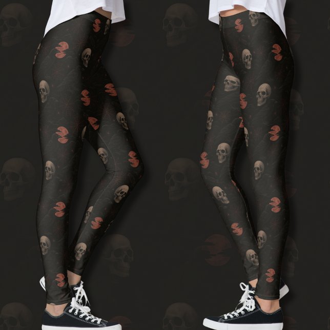 Gothic Skulls & Ravens Black Halloween Muster Leggings (Von Creator hochgeladen)