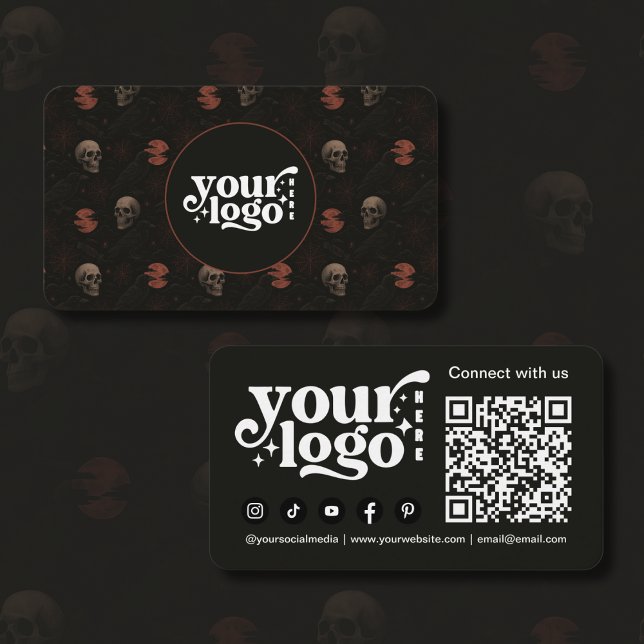 Gothic Skulls & Ravens Dark Halloween QR Code Visitenkarte (Von Creator hochgeladen)