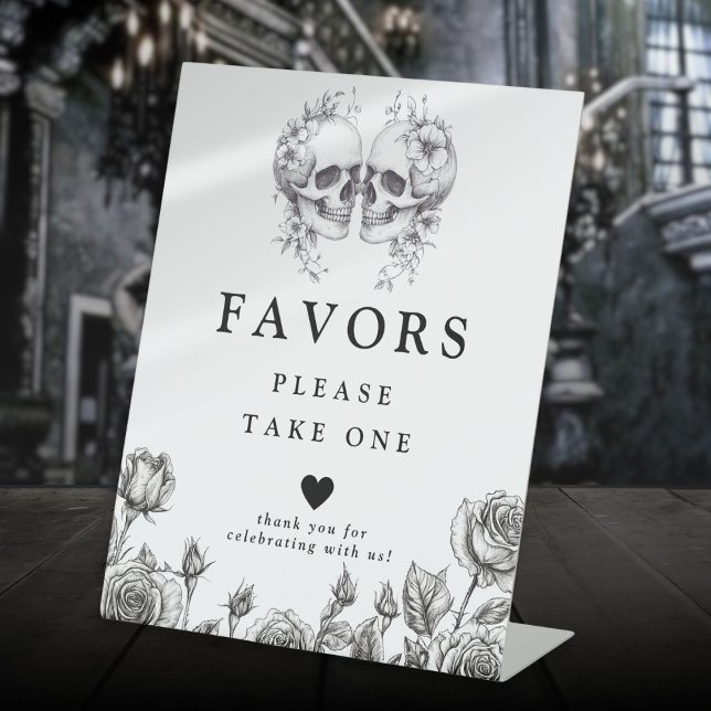 Gothic Skulls Schwarz-Weiß-Favoriten Sockelschild (Gothic Skulls Black And White Favors Pedestal Sign)