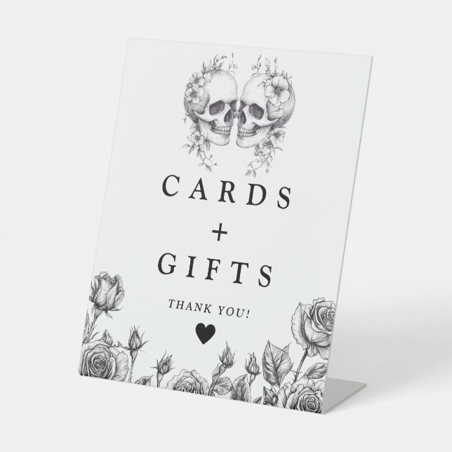 Gothic Skulls Schwarz-Weiß-Karten und Geschenke Sockelschild (Vorderseite)