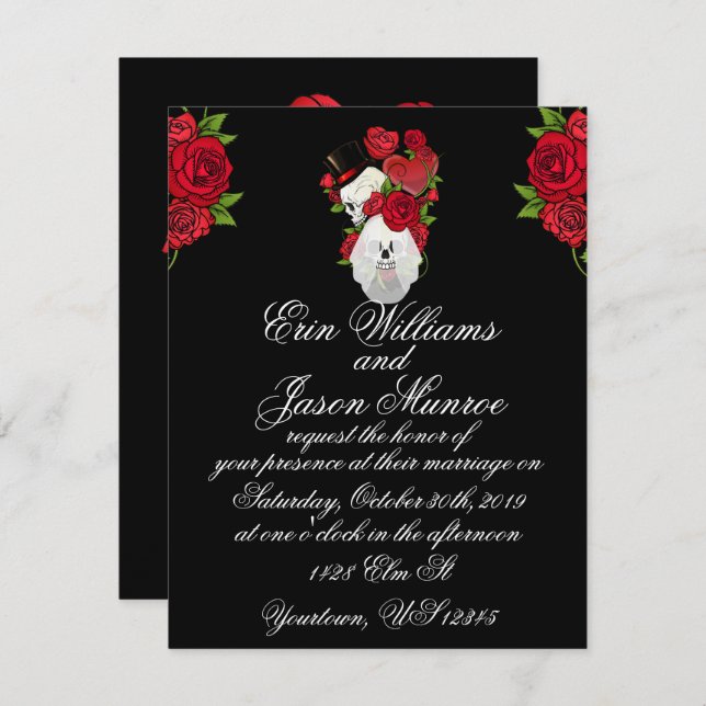 Gothic Skulls und Rose Einladung (Vorne/Hinten)