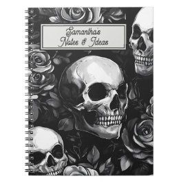 Gothic Skulls und Rose schwarz Notizblock