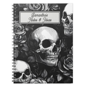 Gothic Skulls und Rose schwarz Notizblock