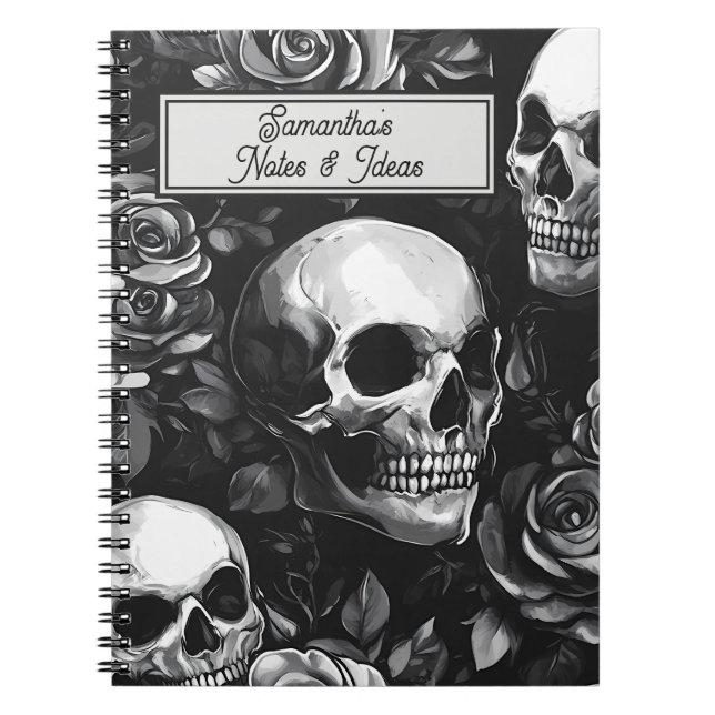 Gothic Skulls und Rose schwarz Notizblock (Vorderseite)