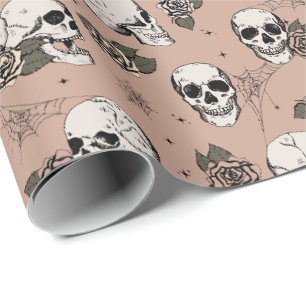 Gothic Skulls und Rosen Halloween im Vintage-Rosen Geschenkpapier