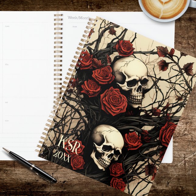 Gothic Skulls und rote Rosen Monogramm  Planer (Von Creator hochgeladen)