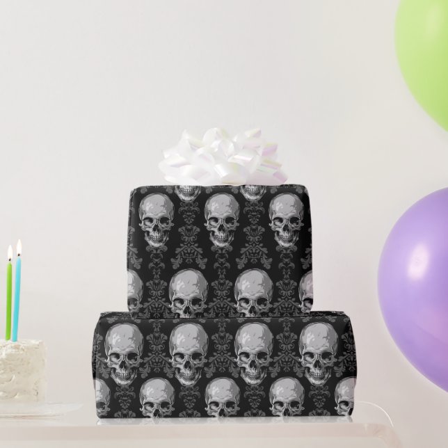 Gothic Skulls Viktorianisch Barock Wrapping Paper Geschenkpapier (Partygeschenke)