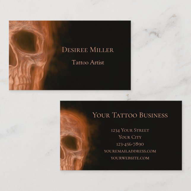 Gothic Smokey Skull Orange Black Tattoo Artist Visitenkarte (Vorne/Hinten)