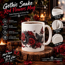 Gothic Snake & Red Flowers Tasse – Dunkle Botanik