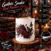 Gothic Snake & Red Flowers Tasse – Dunkle Botanik