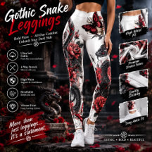Gothic Snake & Red Roses Leggings – Dark Fantasy B