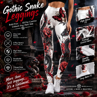 Gothic Snake & Red Roses Leggings – Dark Fantasy B