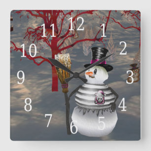 Gothic Snowman Clock Quadratische Wanduhr
