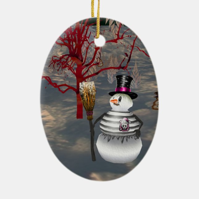 Gothic Snowman Oval Ornament (Hinten)