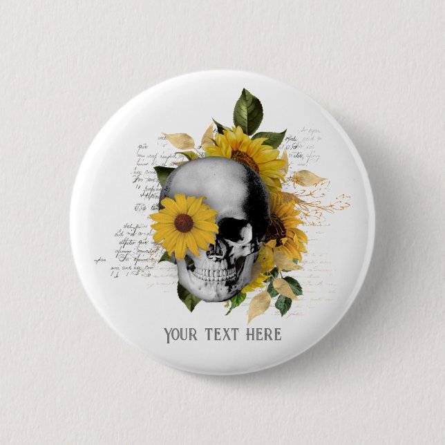 Gothic Sonnenblumen Skelett Button (Vorderseite)