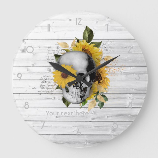 Gothic Sonnenblumen Skelett Große Uhr (Vorderseite)