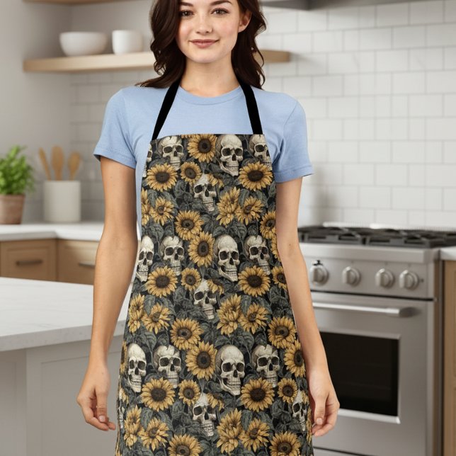 Gothic-Sonnenblumen-Totenkopf-Blumenmuster Schürze (Von Creator hochgeladen)
