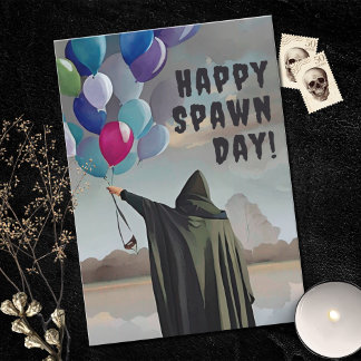 Gothic Spawnday Balloons & Dark Clouds Geburtstag Karte