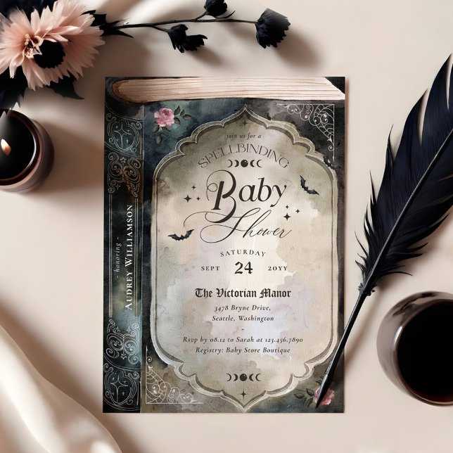 Gothic Spellband Vintag Goth Book Baby Shower Einladung (Gothic Spellbinding Vintage Goth Book Baby Shower Invitation)