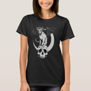 Gothic Sphynx Cat Bat Wicca Goth Skull Evil Pagan T-Shirt