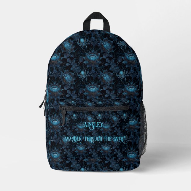 Gothic Spider Floral Web Schwarz und Blau Bedruckter Rucksack (Vorderseite)