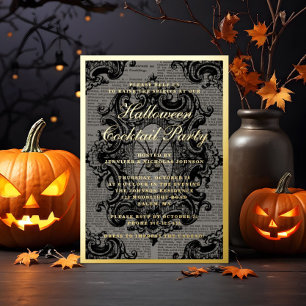 Gothic Spider Halloween-Cocktailparty Gold Folieneinladung