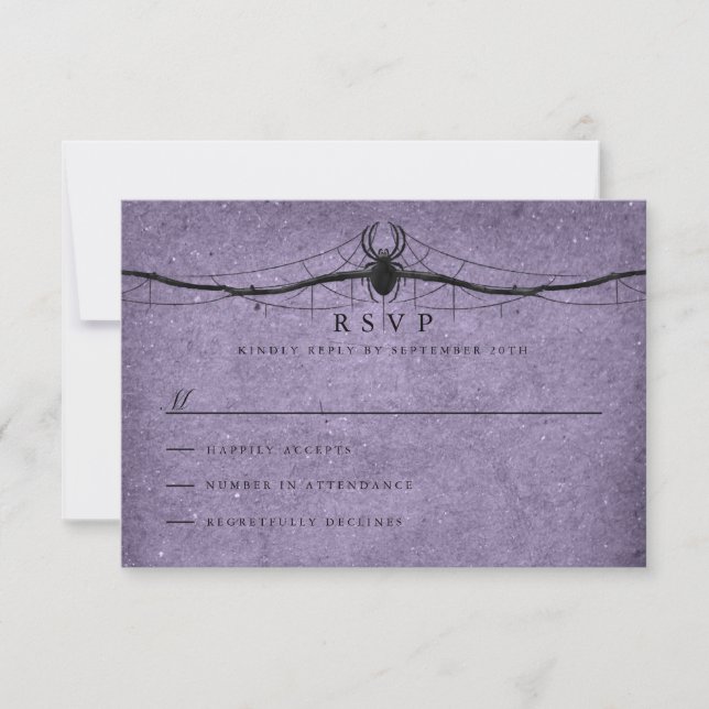 Gothic Spider Halloween Wedding RSVP Karte (Vorderseite)