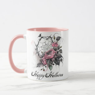Gothic Spider Web mit Rose   Rosa Halloween Tasse