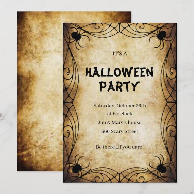 Gothic Spiders Halloween-Party Einladung (Vorne/Hinten)