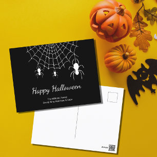 Gothic Spiders Simple Schwarz-weiß Happy Halloween Feiertagspostkarte