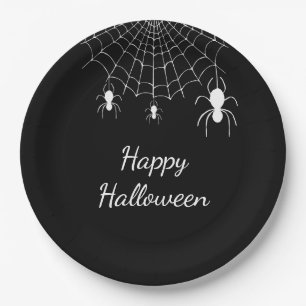 Gothic Spiders Simple Schwarz-weiß Happy Halloween Pappteller
