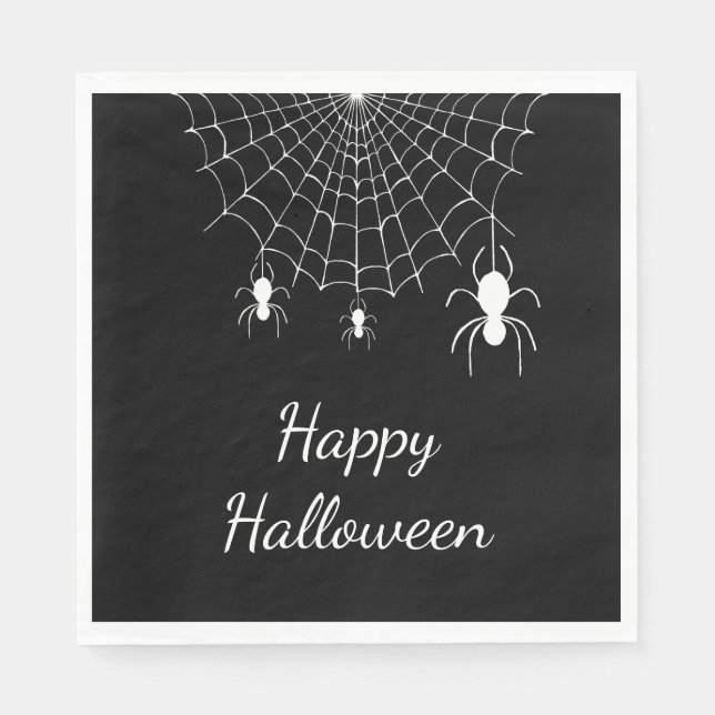 Gothic Spiders Simple Schwarz-weiß Happy Halloween Serviette (Vorderseite)