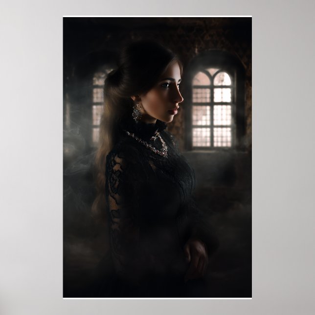 Gothic-Spitzen-Frau Nebulöse Stein Kammer Poster (Vorne)