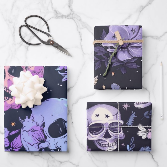 Gothic Spooky Blume Skull Geschenkpapier Set (Vorderseite)