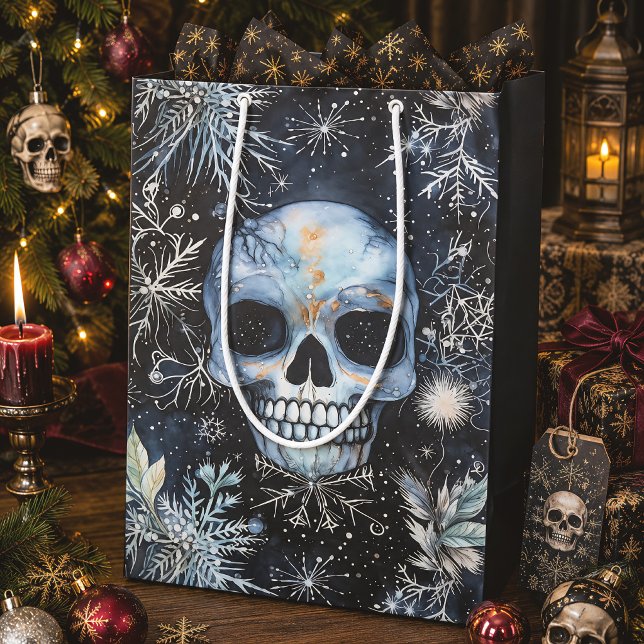 Gothic Spooky Christmas Skull Mittlere Geschenktüte (Von Creator hochgeladen)