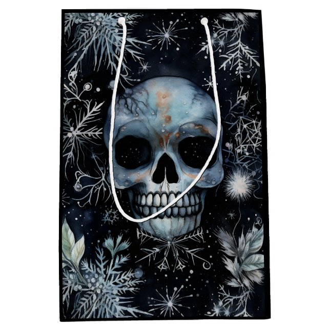Gothic Spooky Christmas Skull Mittlere Geschenktüte (Vorderseite)