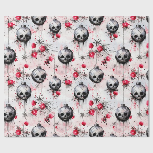 Gothic Spooky Christmas Skulls Geschenkpapier (Flach)