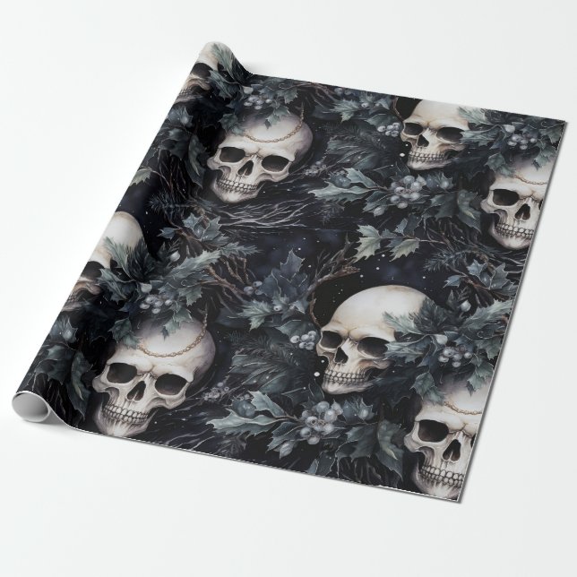 Gothic Spooky Christmas Skulls Geschenkpapier (Ungerollt)