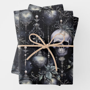 Gothic Spooky Christmas Skulls Geschenkpapier Set