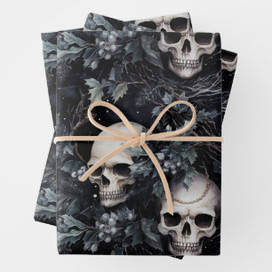 Gothic Spooky Christmas Skulls Geschenkpapier Set