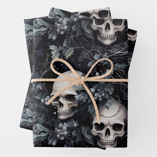 Gothic Spooky Christmas Skulls Geschenkpapier Set (Beispiel)